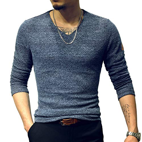 LOGEEYAR Mens Fashion Classic Fitted Mesh Shirts Long-Sleeve V-Neck T-Shirt