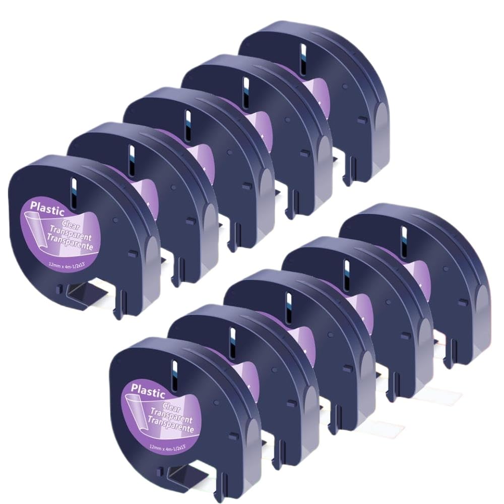 Ricariche nastro per etichette Nero su trasparente 12 mm Confezione da 5 Confezione da 10 compatibile con LT 100T Plus(10PK)