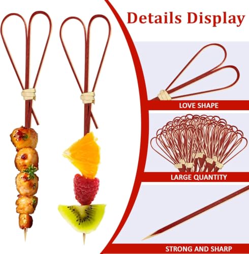 Image of Somani Decorative Bamboo Cocktail Picks Red Heart Loop | Bamboo Strip Heart Topper Food Picks for Appetizers, Drinks & Garnish | Cafe, Lounge, Bakery, Catering & Home Entertaining | Pack of 100