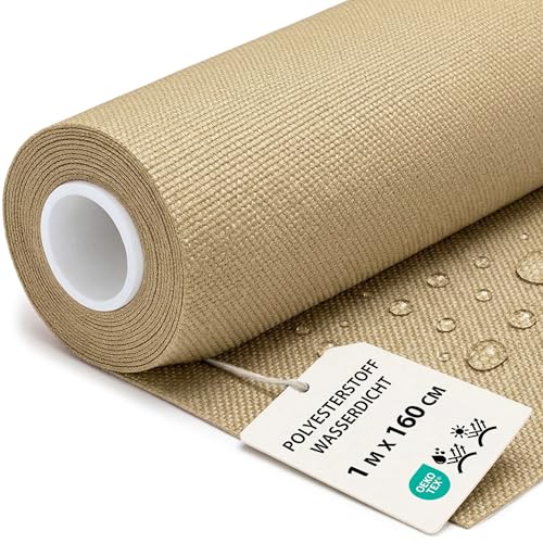 Tela impermeable por metros 1M x 160 cm   Tejido resistente al agua para exterior ideal para cojines cortinas fundas muebles de jardín y proyectos de costura Beige Certificado Oeko Tex