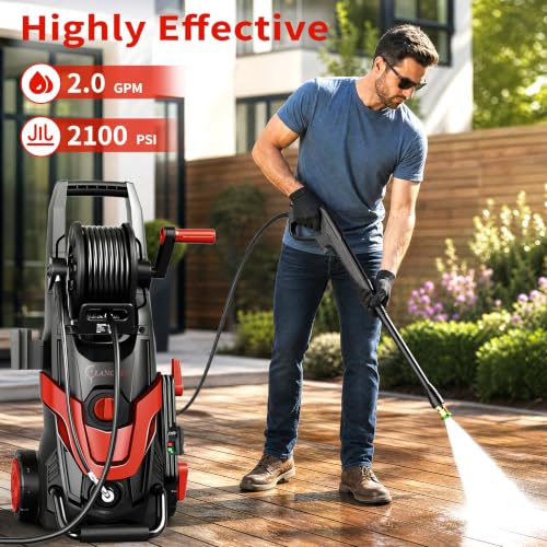 Image of 2026Upgraded Pressure Washer w /5 Quick Connect Nozzles, 35ft Power Cord w /GFCI, Inlet Hose & Filter& Soap Tank for Cars /Driveways /Home Cleaning, Bright Red