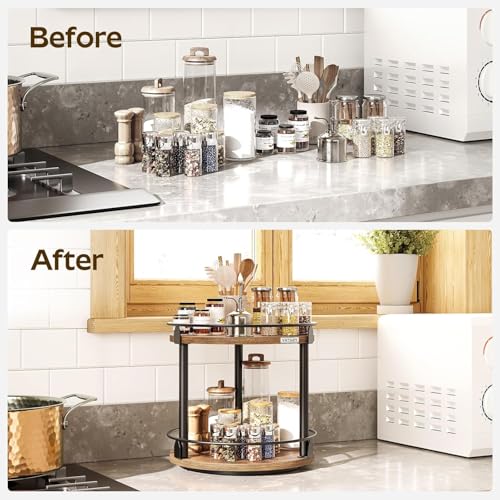 Image of Rellon Spice Rack, 2 Tier Spice Organizer, Kitchen Orgeniser, Spice Holder, for Kitchen Countertop and Cabinet, Compact and Versatile, Rustic Brown.(Not Revolving)