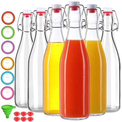 TOEKSIX 6Pack 500ml/16oz Swing Top Glass Bottles with Airtight Flip Caps for Beverages, Kombucha, Kefir, Liquor, Vanilla Extract