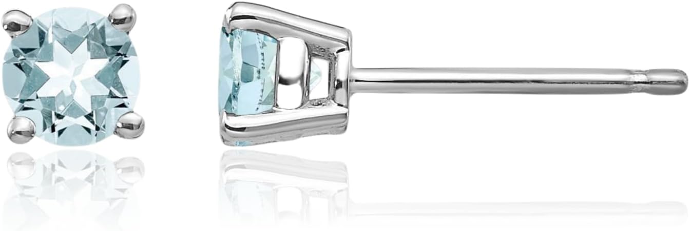 IceCarats 14K Solid White Gold 0.50 carat Blue Aquamarine Solitaire Medium Stud Earrings 4.5mm Round Cut, Natural, Prong Set, Butterfly Back For Her