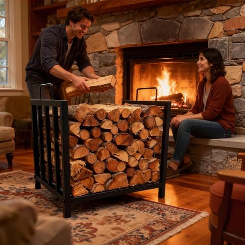 MilleLoom Firewood Holder, 1Pcs Black Surface Coated Firewood, Space-Saving Compact Size, Decorative & Ventilated Design, Versatile Indoor & Outdoor Use, Stable & Easy to Assemble by MilleLoom - Image 4