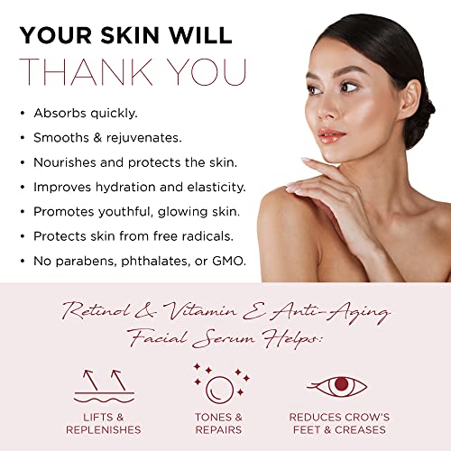 Azure Cosmetics Retinol Serum For Face - Dermatologist Tested, Anti Aging for Dark Spots & Skin Smoothing - Vitamin E for Replenishing & Skin Renewal - Vegan, Clean Beauty, Korean Skin Care - 1.69 oz