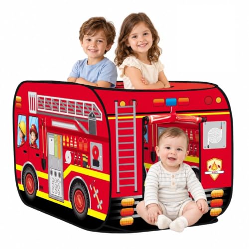 Fire Truck Pop Up Tent for Kids Ages 3+, Foldable Indoor Outdoor Playhouse