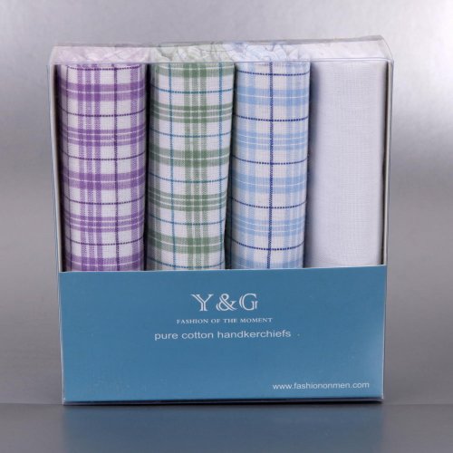 Y&G Patterned Hankie For Wedding Multi-Color Hanky 15" Yeb0104 100% Cotton White,Sky Blue,Medium Purple,Yellow Green #TOP1