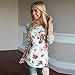 XUANOU Women Casual Floral Printed Splice Stripe Pullover Blouse Tops T Shirt (Large) White