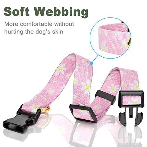 Ainubio Dog Collar, Cute Flower Theme Dog Collar For Small Dogs, Adjustable Puppy Collar For Boy And Girl Female Dogs, Soft Nylon Pet Collars With Quick Release Buckle For Dog Accessories, Pink Floral #TOP2