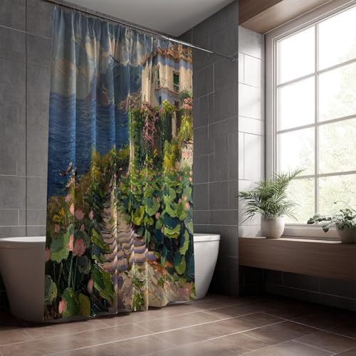 Rideau de douche 90x200 en polyester lavable imperméable avec crochets