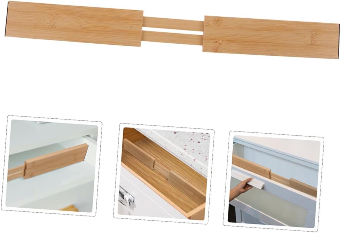 2pcs Bamboo Drawer Dividers for Kitchen Retractable Drawer Partition Expandable Separator Reusable Home Organization
