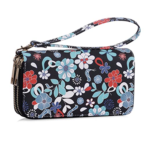 Image of XEYOU Double Zipper Long Clutch Wallet Cellphone Wallet for Women with Removable Wristlet Strap for Credit Card, Cash, Coin, Bill