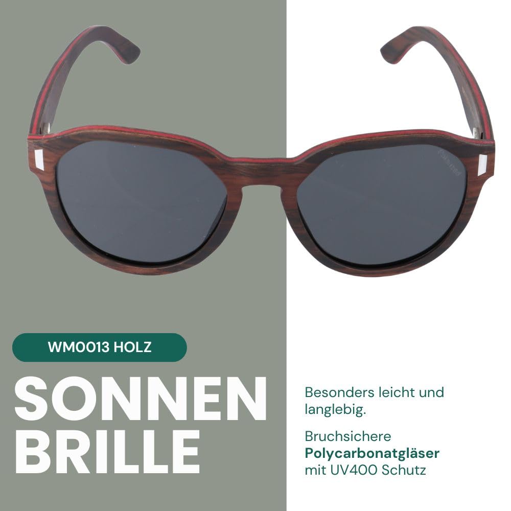 Gamswild Holzbrille WM0013 Sonnenbrille Panto Mode Brille Damen Herren | pink | braun | grau |