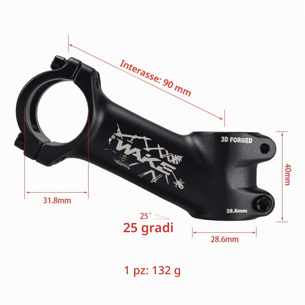 CYSKY Attacco Manubrio 25 Gradi 31,8 60mm/70mm/90mm/110mm Attacco MTB Attacco Manubrio Mountain Bike per Bicicletta, Bici da Strada, MTB, BMX, Ciclismo (90mm)