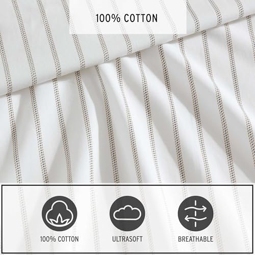 Image of Eddie Bauer - King Sheet Set, Cotton Percale Bedding Set, Super Soft and Bedding Set, Oeko-Tex Certified (Essential Stripe Beige, King)