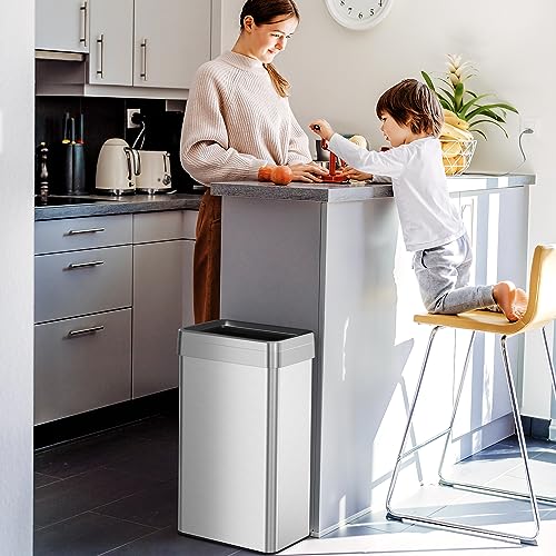 Image of iTouchless 18 Gallon Rectangular Open Top Trash Can and Recycle Bin with Dual AbsorbX Odor Filters, Space-Saving Large Capacity Commercial Grade 68L Receptacle for Home Office, Garage, Stainless Steel