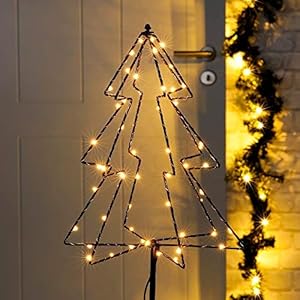 Haushalt International HI 3D LED Gartenstecker Tannenbaum mit 52 warmweißen LEDs Weihnachtsbaum Christbaum Lichterkette für Innen und Außenbereich Weihnachsdeko Weihnachtsbeleuchtung