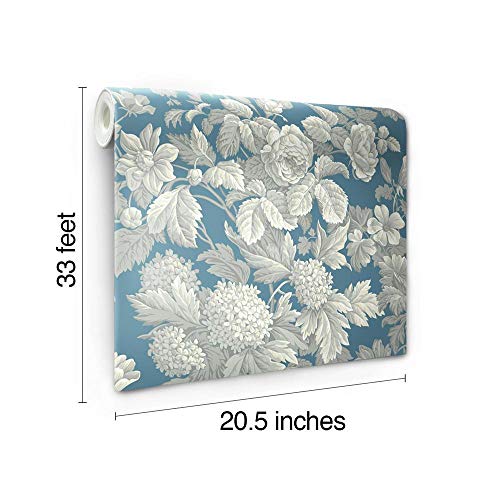 York Wallcoverings French Antique Floral Removable Wallpaper, Wedgwood Blue/Gray/White, Kc1845 #TOP6