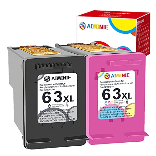AIMINIE Remanufactured Ink Cartridge Replacement for HP 63 Black Color Combo Pack High Yield, Fit for HP Envy 4520 3634 OfficeJet 5252 4655 4650 3830 5258 DeskJet 3636 1111 3637 1112 Printer Ink
