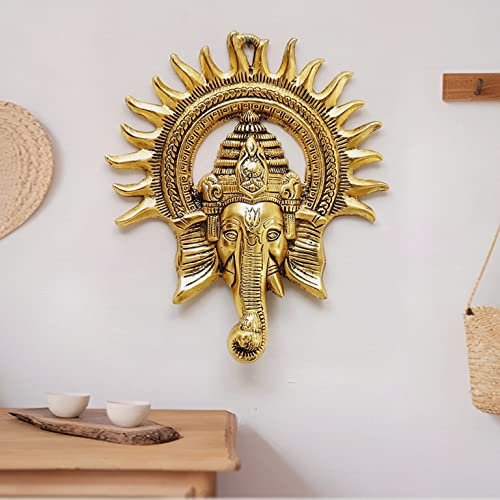 Image of CraftVatika Ganpati Golden Metal Sun Decorative Ganesha Wall Hanging Diwali Decoration Items for Home Decor Gift Diwali Housewarming Ganesha Statue Wall Art Decorative Showpiece for Wall Decor Home