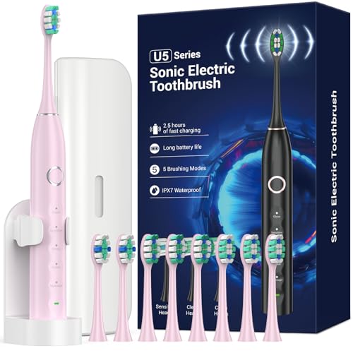Ultrasonic Toothbrush for Adults - MISSCOZY Reachargeable Electric Toothbrush with 8 Brush Heads, Travling Case, 5 Modes & Smart Timer, Ultra Sonic Toothbrush