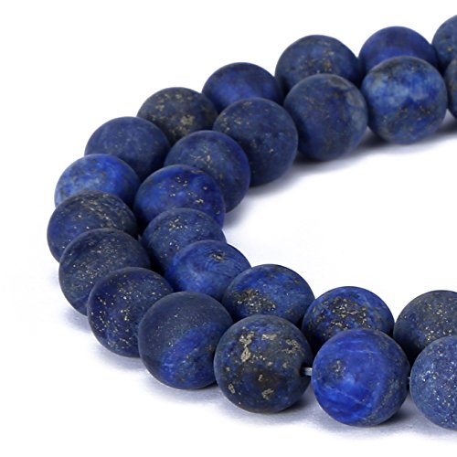 BRCbeads Lapis Lazuli Natural Gemstone Loose Beads 8mm Matte Round Crystal Energy Stone Healing Power for Jewelry Making- Blue