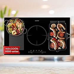 Placa Induccion 90X50 Klarstein Placa Induccion Eléctrica 9300W, Vitrocerámica Inducción Eléctrica de 5 Fuegos, Placas de Cocción de Sobremesa, Control Táctil, Placas de Cocción de Inducción, Placas Eléctricas para Cocinar