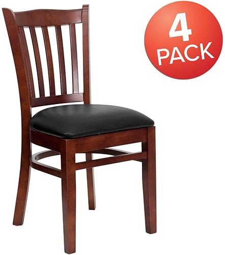 Miniatura 4 de Flash Muebles 4Pk Hercules Series Vertical Slat silla de madera de caoba restaurante AsientoNegro Vinilo