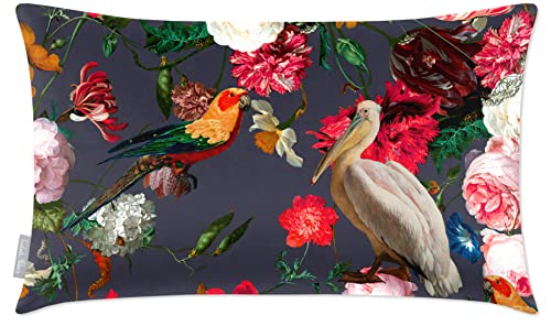 Image of Izabela Peters Cushions With Covers Included, Filled Cushion, Eco-Friendly Velvet Cushions, 55 x 35 cm, Peruvian Paradise - Graphite, Chair Cushions, Sofa Cushions, Seat Cushions