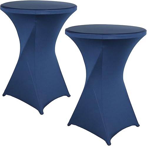 Miniatura 9 de Paquete de 2 manteles redondos de elastano de 32 x 43 pulgadas, color blanco, para mesa de cóctel, fundas ajustables para bodas, banquetes, eventos,