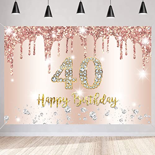 Decorazione per il 28° compleanno, Sfondo Compleanno, in oro rosa, con macchie di brillantini, in tessuto, per la festa di compleanno