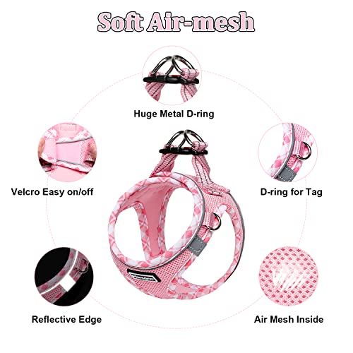 Mercano Soft Mesh Dog Harness and Leash Set, Step-in Reflective Breathable Lightweight Vest Harnesses with Safety Buckle for Small Dogs, Cats (Pink, XL) by Mercano - Image 3