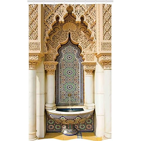 ABAKUHAUS Moroccan Shower Curtain with Hooks Cover