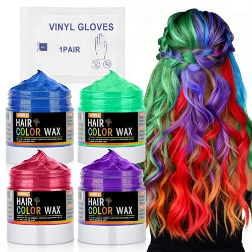 4Pcs Temporary Hair Color Wax for Christmas Party, Daily Party Cosplay Stocking Stuffers DIY...