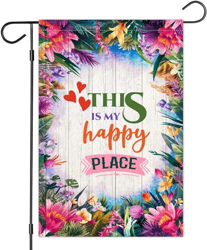 VKNDesigns This Is My Happy Place Garden Flag - Beautiful Garden Flag - Positive Garden Flag - Seasons Wildflower - Inspire Flag, Off White
