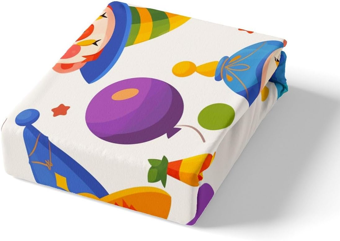 Cartoon Clown Bedding Queen Size Funny Circus Comforter Cover for Kids Boys Girls, Rainbow Polka Dots Bed Set Colorful Balloon Duvet Cover, Enjoyment Entertainment Theme Quilt Cover (Zipper Closure)
