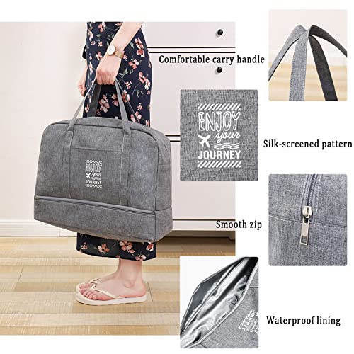 Travel Tote Bag,For Spirit Airlines Personal Item Bag 18x14x8 Foldable Travel Duffel Bag Tote Lightweight Weekender Overnight Carry on Luggage Bag for Women and Men (B-Grey -With Shoe Cabinet) - Thumbnail 5