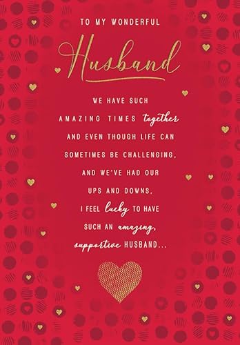 Piccadilly Greetings Sentimental Valentines Day Card, Wonderful Husband - 9 x 6 inches