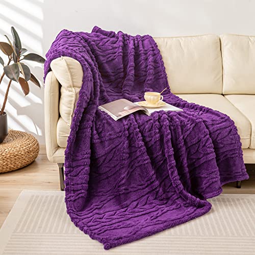 YUSOKI Sherpa Large Throw Blanket Single Layer,Light Weight(1.7lb),370GMS-3D Stylish Design for Gift Home Decor (Purple,50"x65")