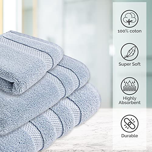 Vivendi Bath Towels Hand Towels And Washcloths Set Infinity Zero Twist 100% Cotton 4 Bath, 2 Hand, 2 Wash, Super Soft, Highly Absorbent Towels For Bathroom (8 Piece Set,Spa Blue) #TOP2