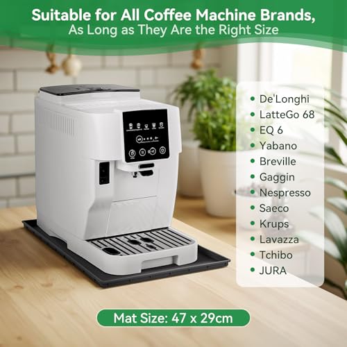 Inwee Unterlage Silikonmatte für Kaffeemaschinen, Anti-Rutsch Wasserdicht Silikonmatte für Kaffeevollautomat Barista Zubehör, kompatibel mit De'Longhi Magnifica, EQ.6 und LatteGo -47 x 29cm, Schwarz 2