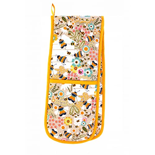 Ulster Weavers Bee Keeper Cotton Double Oven Gloves - With Cute Floral Bee Insect Animal Hand Drawn Design - 100% Cotton, Double Oven Mitts - Cooking Gifts for Bakers & Chefs - Kitchenware Range