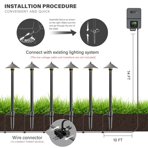 Venus Manufacturing Low Voltage Landscape Lights 12V Ac/Dc Set 6Pcs 1.2W 40 Lumen Pathway Lighting And 6Pcs 3W 200 Lumen Spotlights With Spike & Connector 2700K Warm White Garden Light #TOP7
