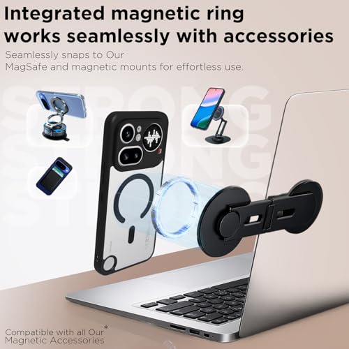 Image of RIGGEAR Shockproof Sleek Hybrid Armor Magnetic Back Cover Case Compatible with MagSafe Accessories for Nothing Phone 4a Pro 5G (Clear PC + Black TPU Bumper)