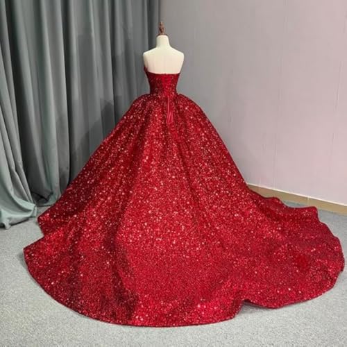 Sparkly Strapless Sequined Quinceanera Dresses Sweetheart Neckline A Line Sweet 15 16 Prom Evening Gown2
