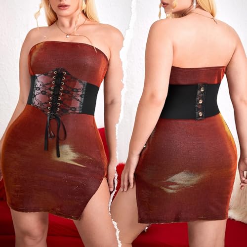 Women's Costume Wide Lace up Genuine Leather Corset Waist Belt, Elastic Corset Belt3