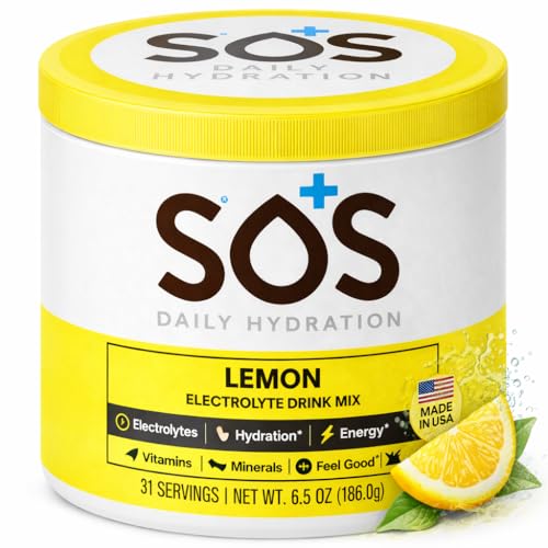 SOS Hydration Electrolyte Powder Drink Mix Lemon 31 Servings | Low Sugar Electrolytes 15 Cal | Keto Hydration Powder for Rapid Rehydration