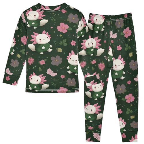 Pajama Sets Long Sleeve Cute Axolotl Floral Pattern Soft Comfy Sleepwear 2 Piece PJS 3-8T3