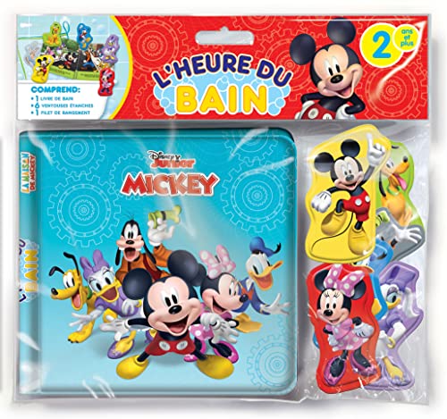 Disney Junior Mickey et ses amis L'Heure du Bain - Livres d'activités pour enfants, livre de bain de 6 pages, 6 ventouses en relief et étanches, 1 sac en...